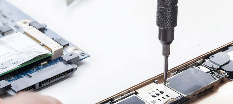 Product Maintenance - A person repairing electronic equipment with a screwdriver
